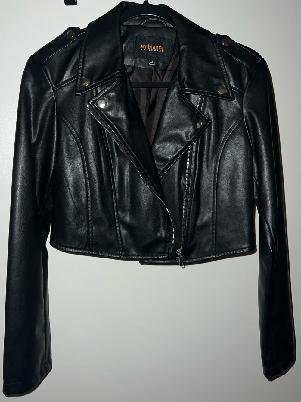 Ambiance Black Faux Leather Cropped Moto Jacket